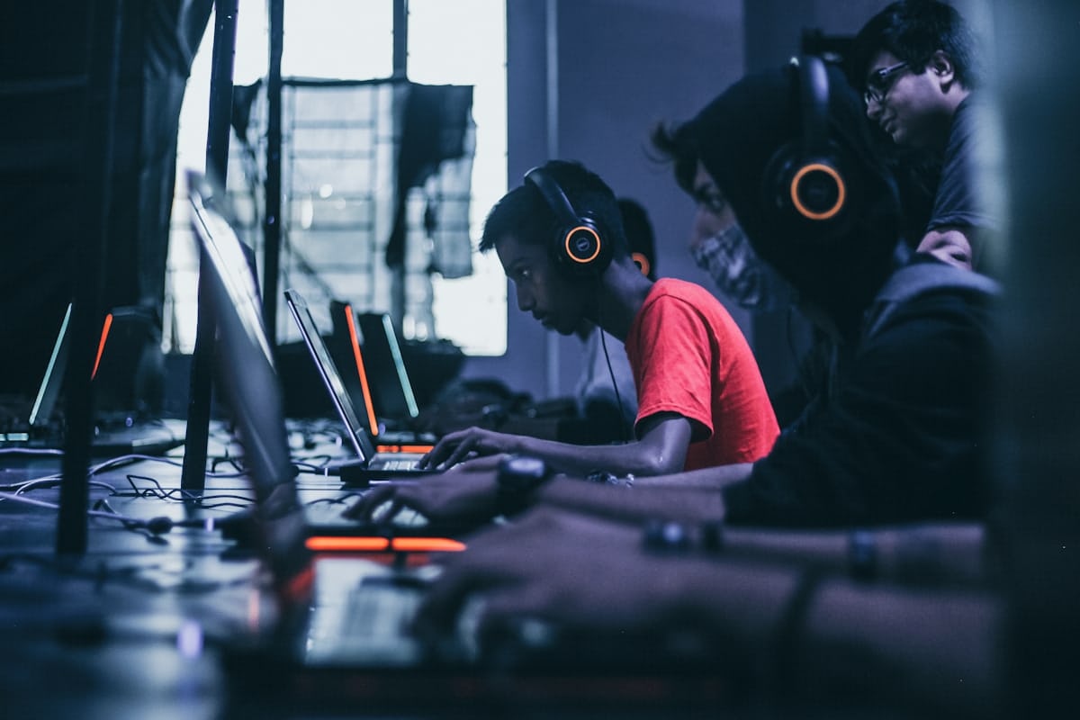 Over-ear gaming headset on a desk